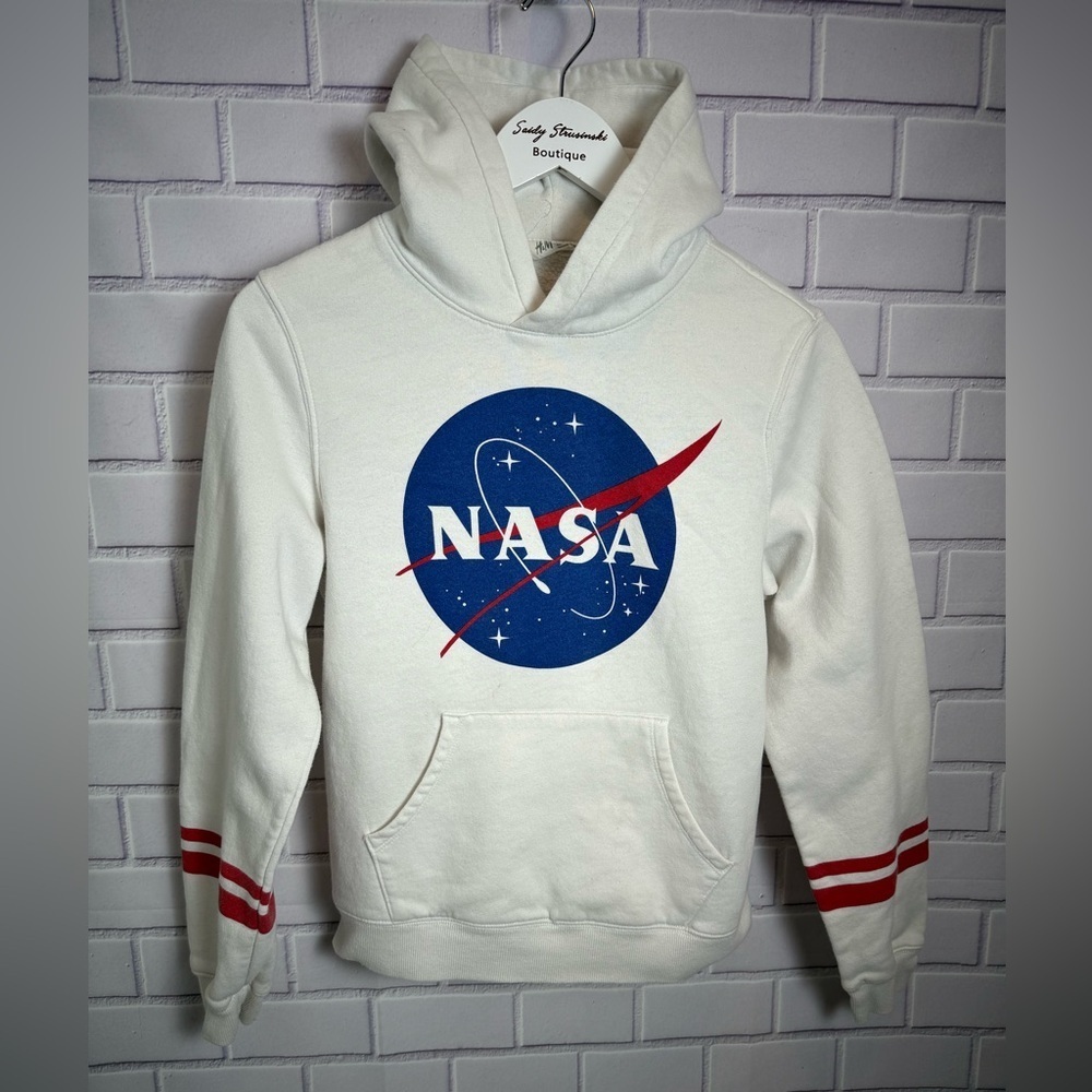 NASA Hoodie Sweatshirt H&M Kids Size 20 White Fleece Pullover